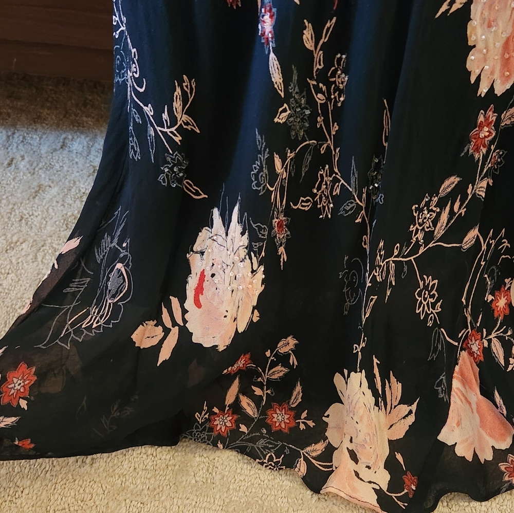 y2k black and pink floral beaded fit Vtg flare fairy Goth Whimsy dress 10 - Picture 10 of 10